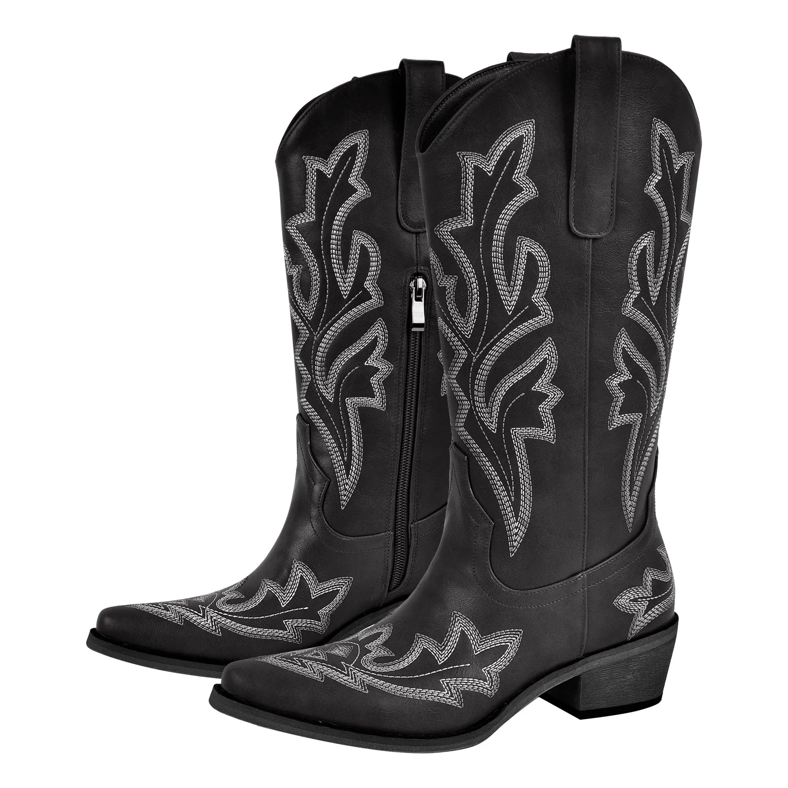 Embroidery Pointed Toe Chunky Heel Western Boots