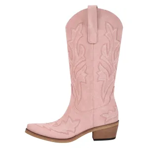 Embroidery Pointed Toe Chunky Heel Western Boots