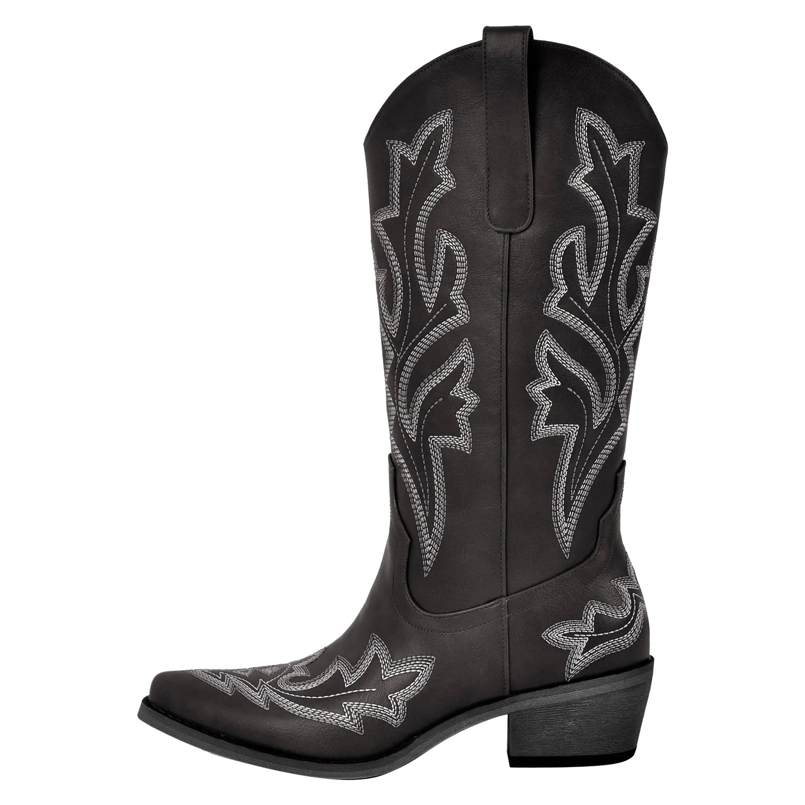Embroidery Pointed Toe Chunky Heel Western Boots