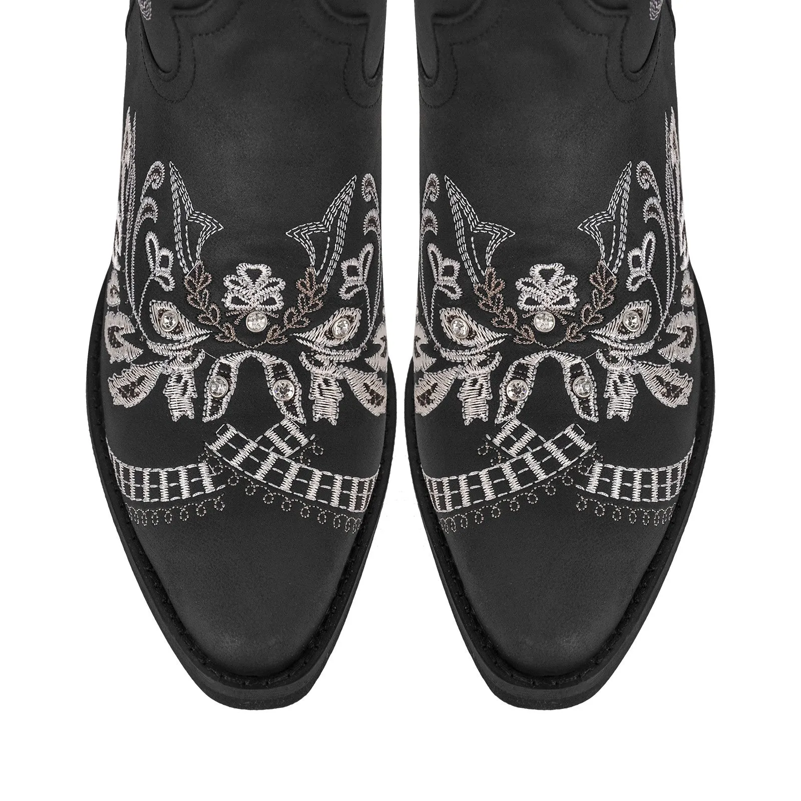 Embroidery Pointed Toe Chunky Heel Western Boots