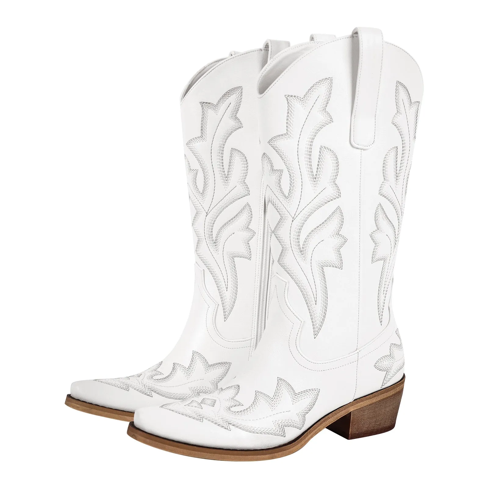 Embroidery Pointed Toe Chunky Heel Western Boots