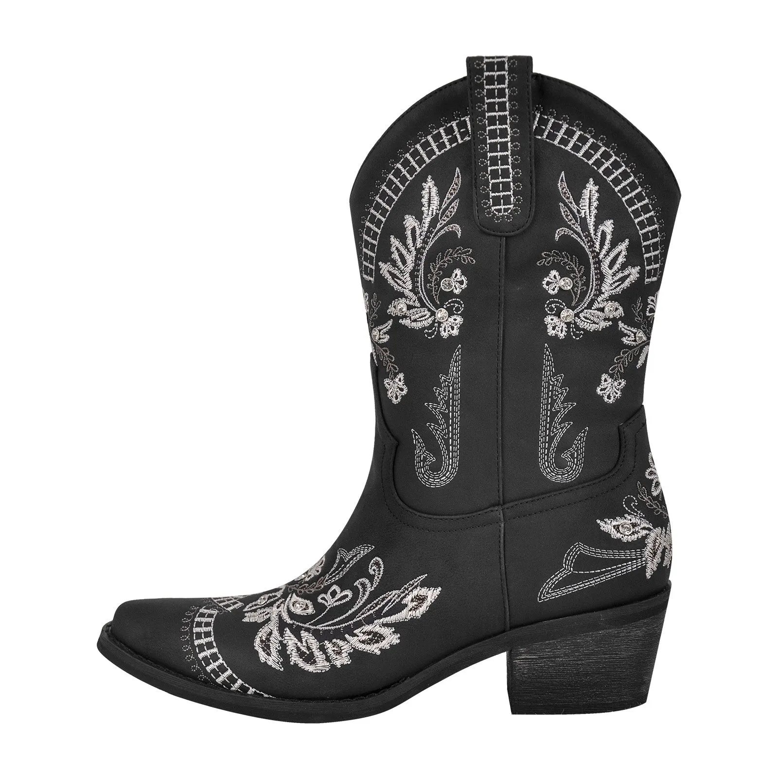 Embroidery Pointed Toe Chunky Heel Western Boots