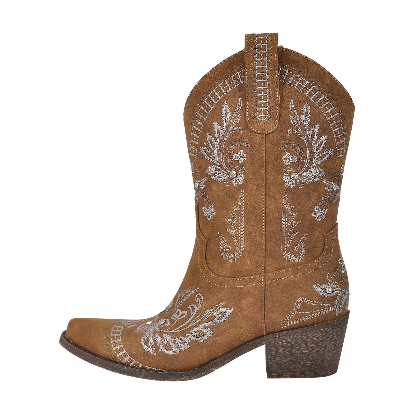Embroidery Pointed Toe Chunky Heel Western Boots