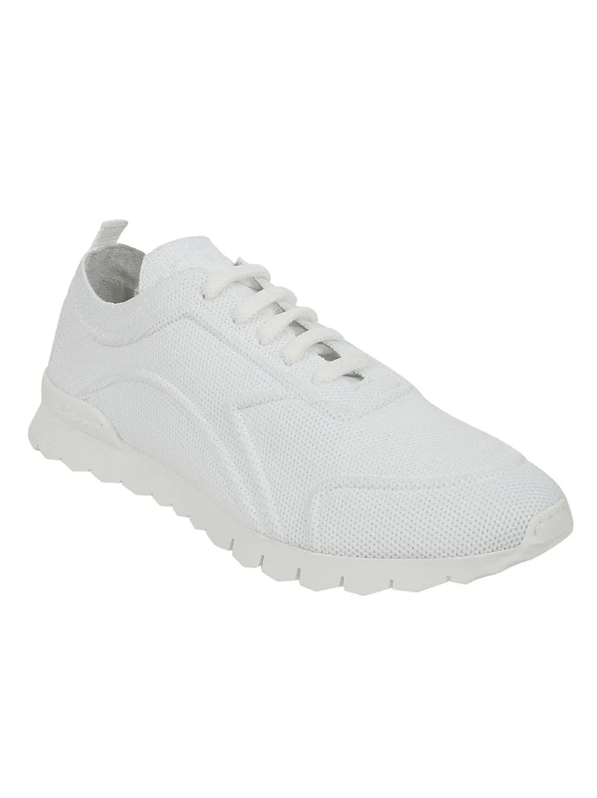 Fabric-Textured White Sneakers With Logo Tongue