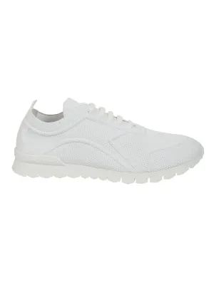 Fabric-Textured White Sneakers With Logo Tongue