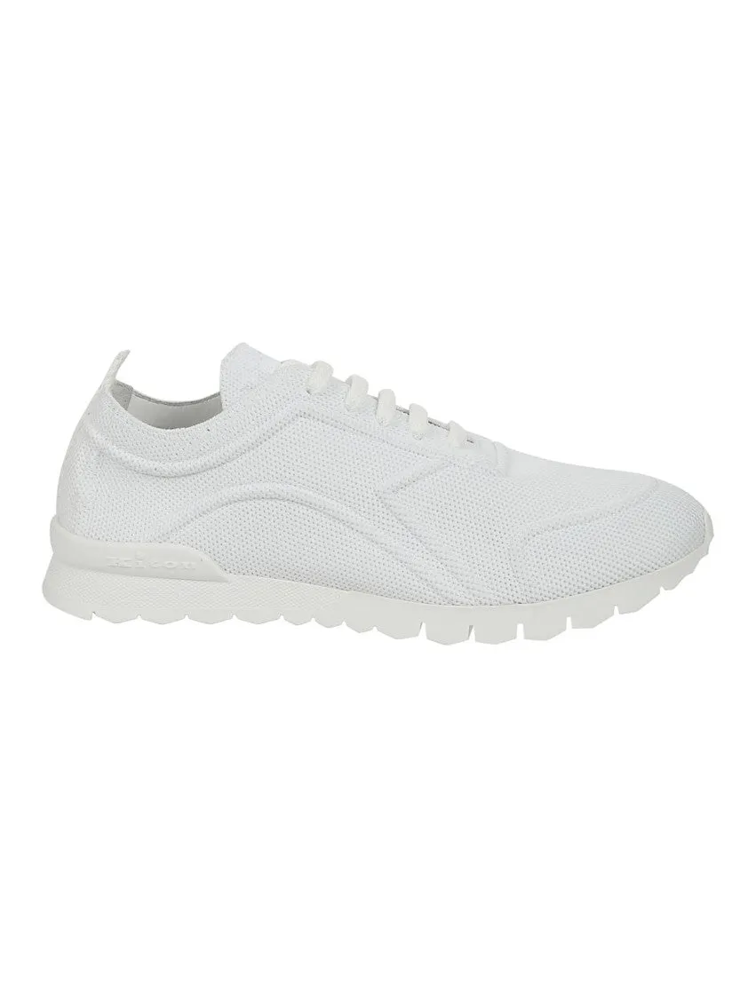 Fabric-Textured White Sneakers With Logo Tongue