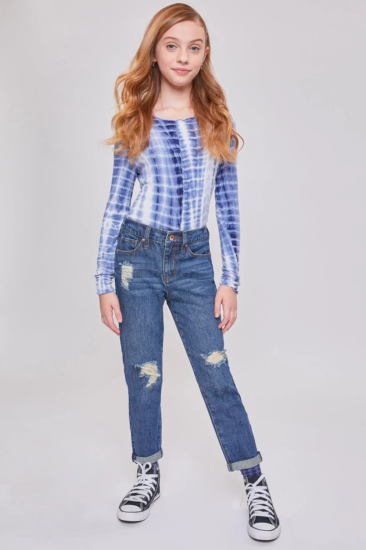 Girls Taylor Relax Fit Elastic Back Roll Cuff Jeans, Pack Of 12