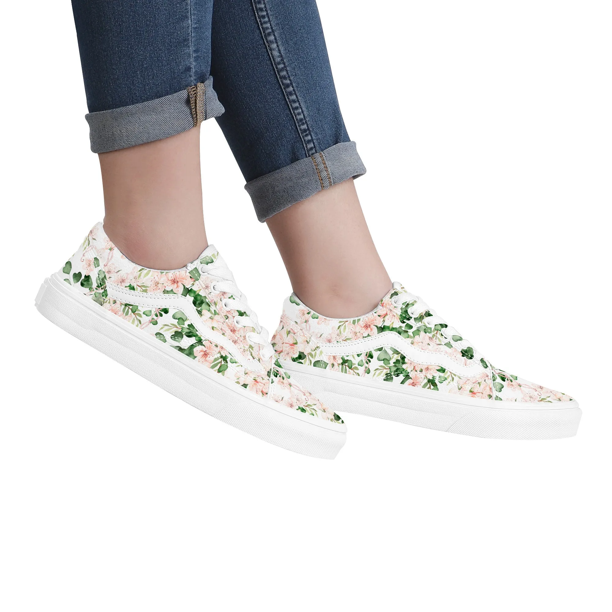 Green Bloom Low Top Flat Sneakers