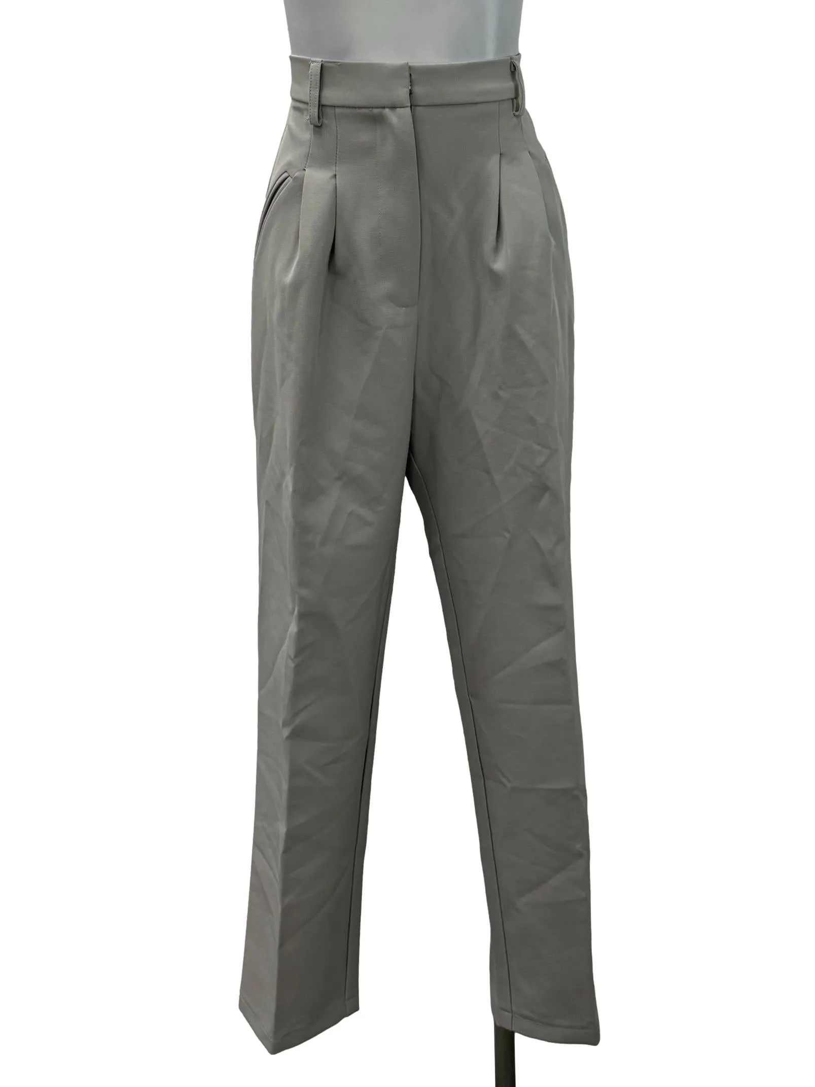 Grey Cropped Fit Formal Pants