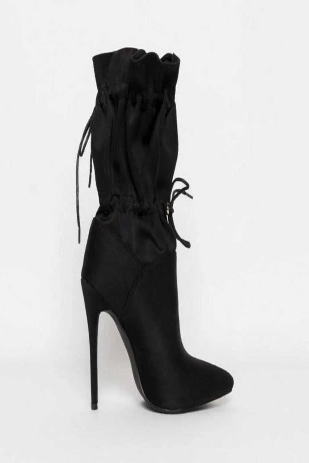 Handmade Camo Lace Up Stiletto High Heel Black Ankle Boots