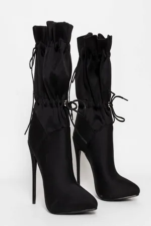 Handmade Camo Lace Up Stiletto High Heel Black Ankle Boots