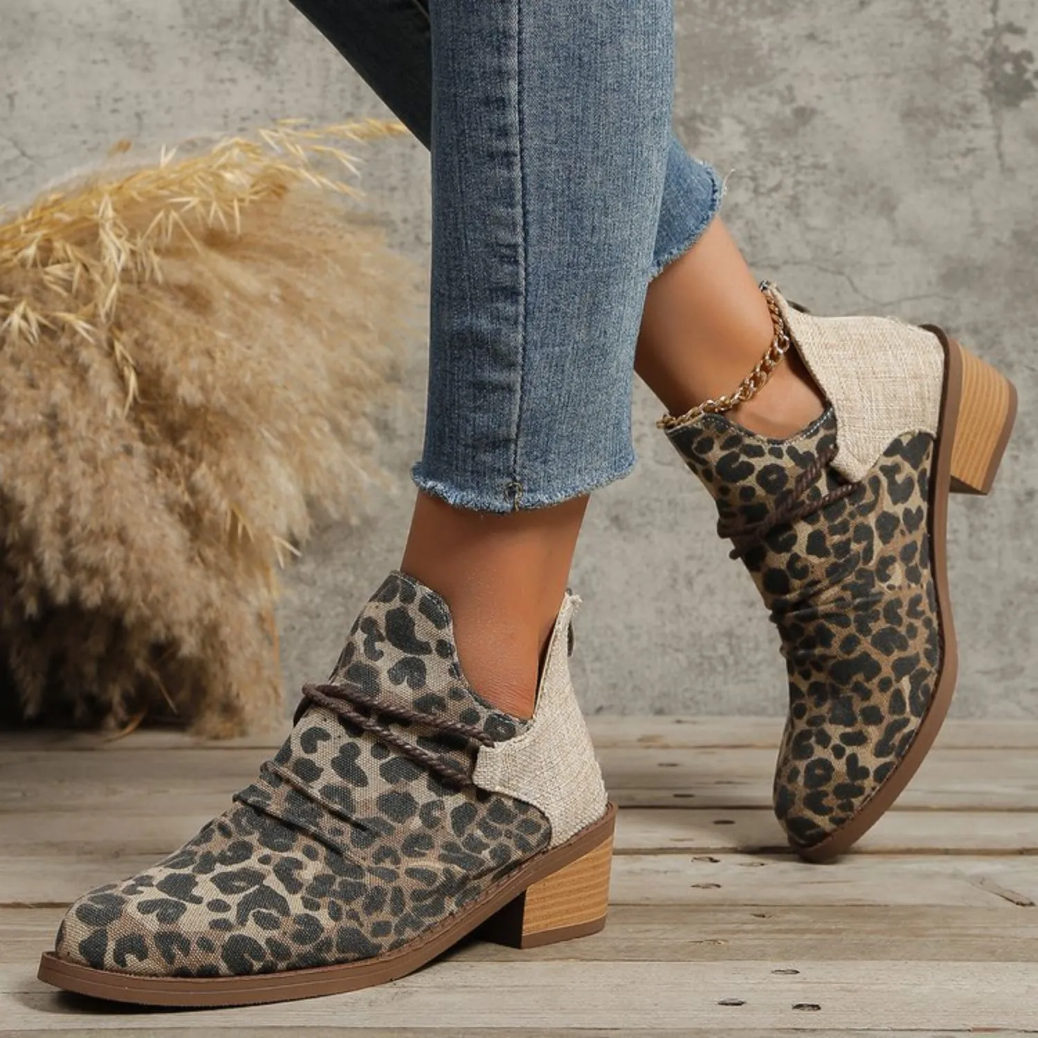 Hazel Blues® |  Contrast Canvas Low Heel Boots