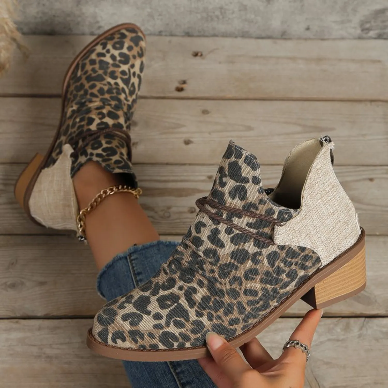 Hazel Blues® |  Contrast Canvas Low Heel Boots
