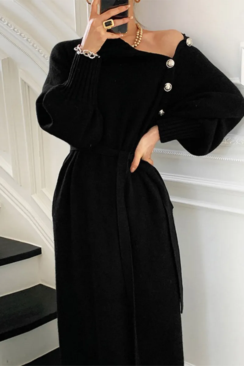 HBR1208 Belted Knit Midi Dress