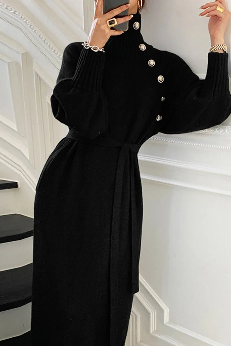 HBR1208 Belted Knit Midi Dress