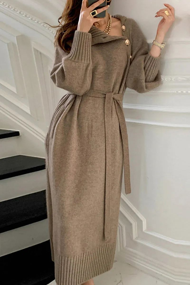 HBR1208 Belted Knit Midi Dress