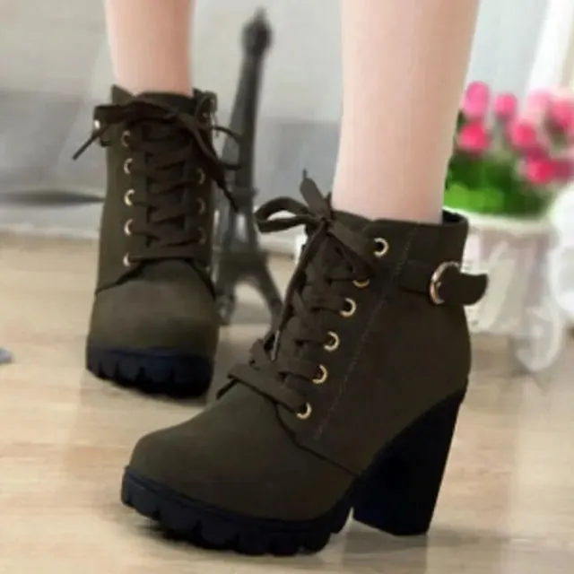 High-heeled boots with elegant laces and a woman's side zipper.