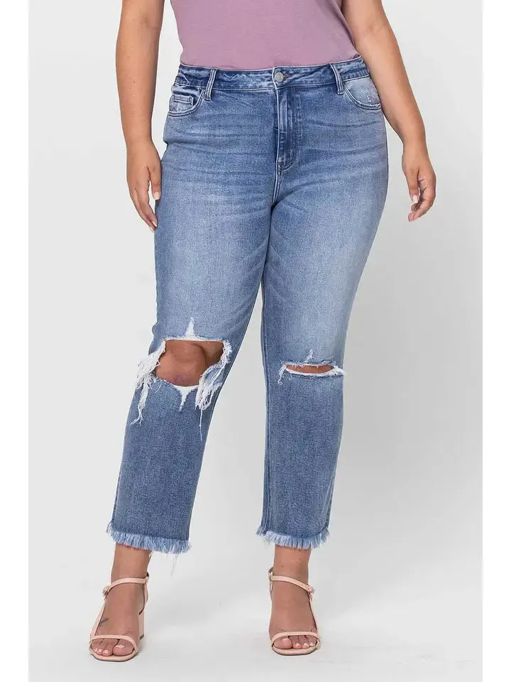 High Rise Crop Slim Straight Jeans