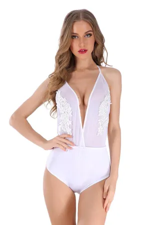Ivory White 1 Piece Womens Dress Lace Fishnet Teddies - Sleepwear Lingerie Bodysuits with