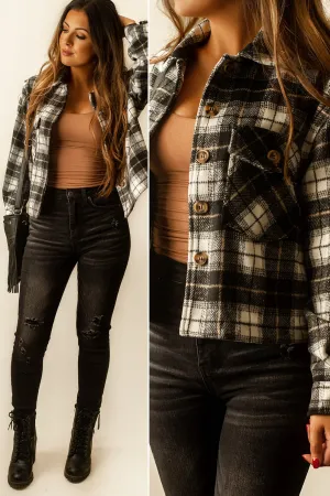 Jackson Cropped Plaid Shacket (Black   White) | FINAL SALE