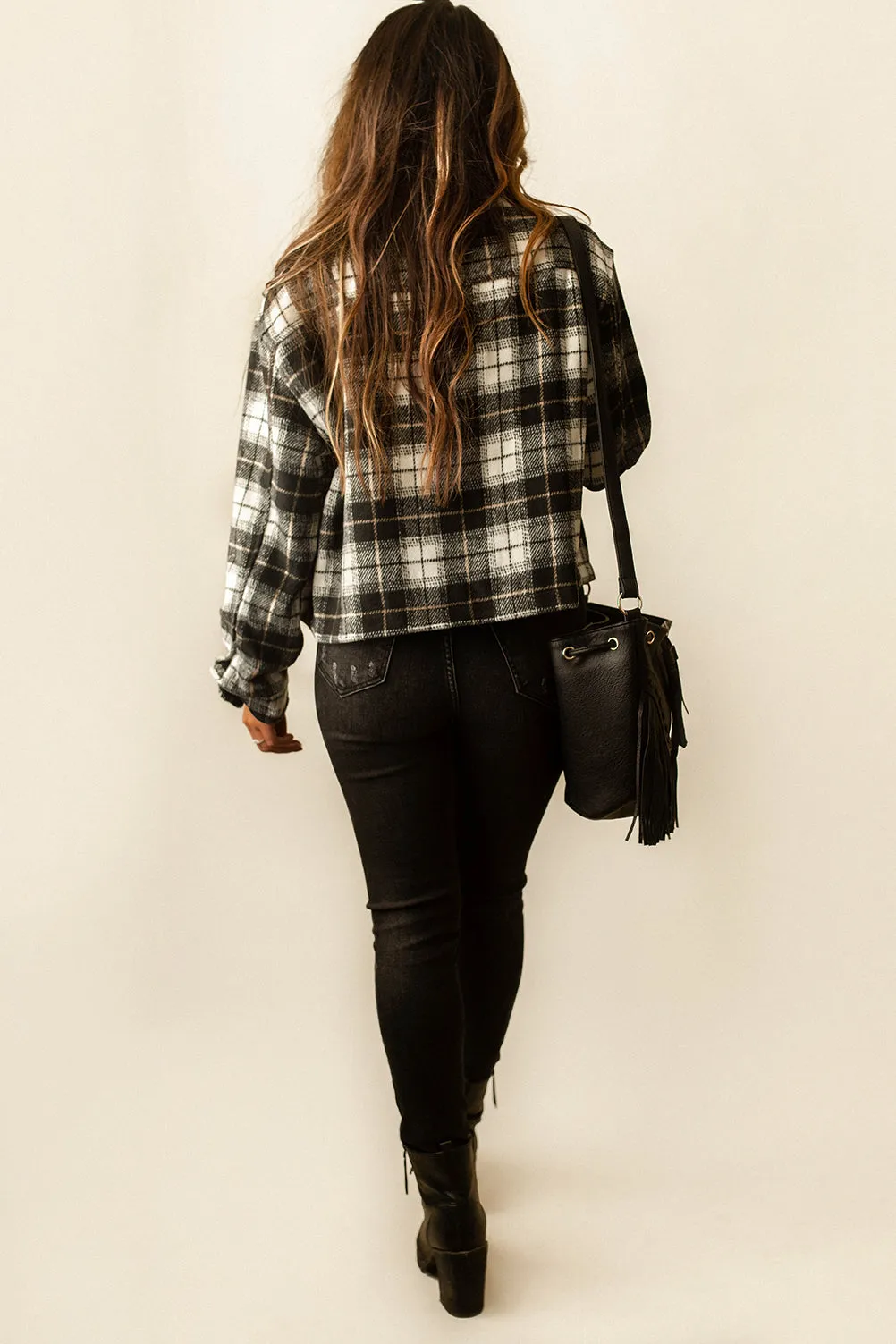 Jackson Cropped Plaid Shacket (Black   White) | FINAL SALE