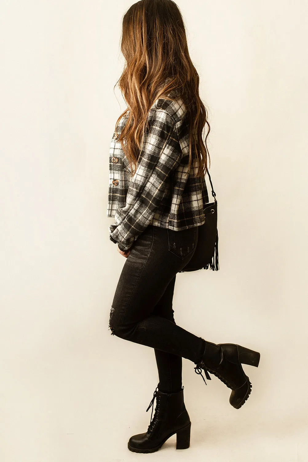 Jackson Cropped Plaid Shacket (Black   White) | FINAL SALE