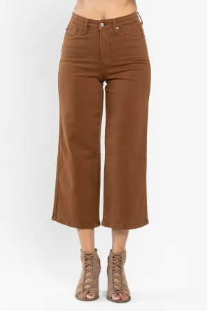 Judy Blue || Grace High Waist Tummy Control Wide Leg Crop in Camel