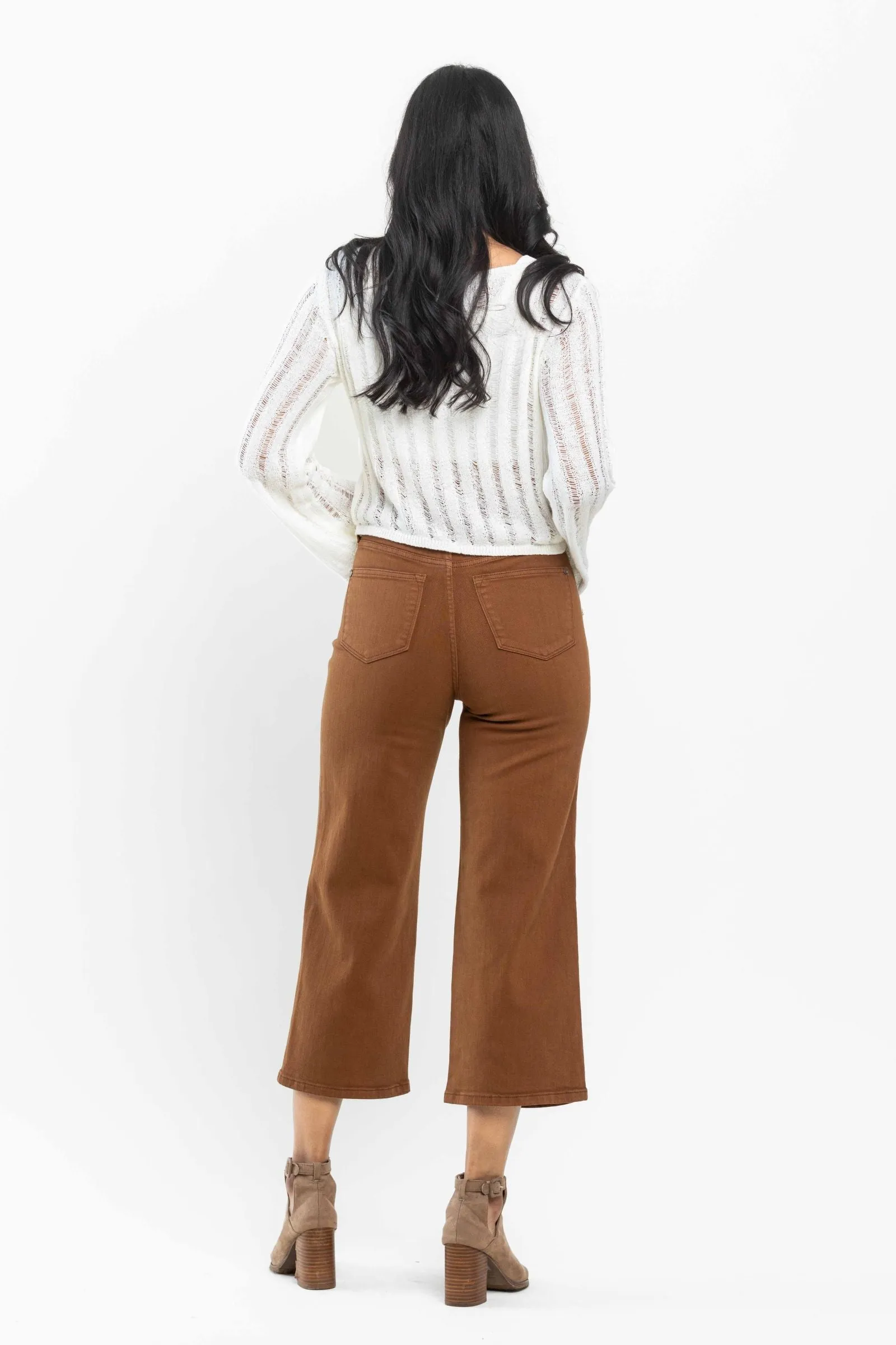 Judy Blue || Grace High Waist Tummy Control Wide Leg Crop in Camel