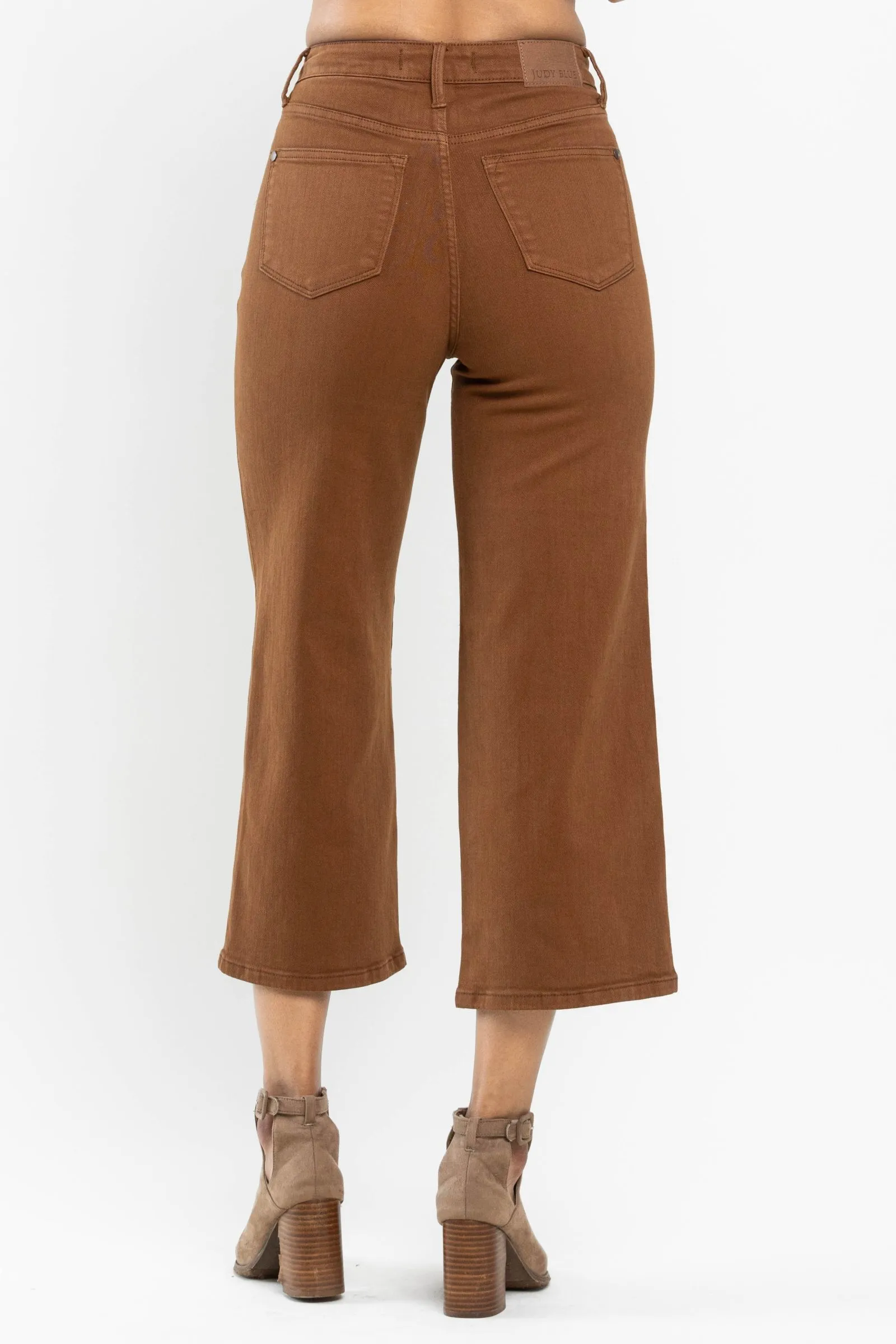 Judy Blue || Grace High Waist Tummy Control Wide Leg Crop in Camel