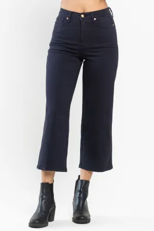 Judy Blue || Grace High Waist Tummy Control Wide Leg Crop in Navy
