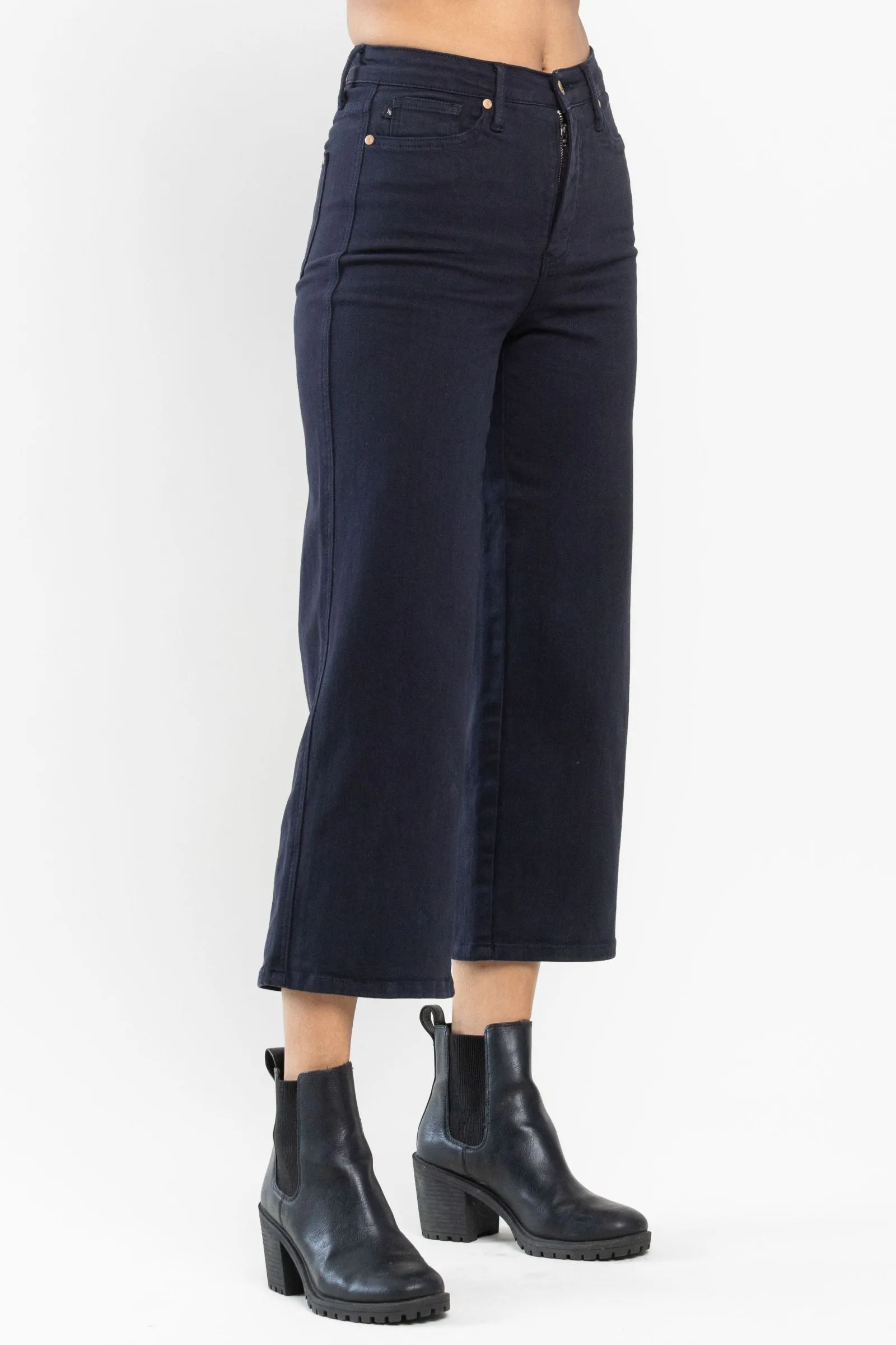 Judy Blue || Grace High Waist Tummy Control Wide Leg Crop in Navy