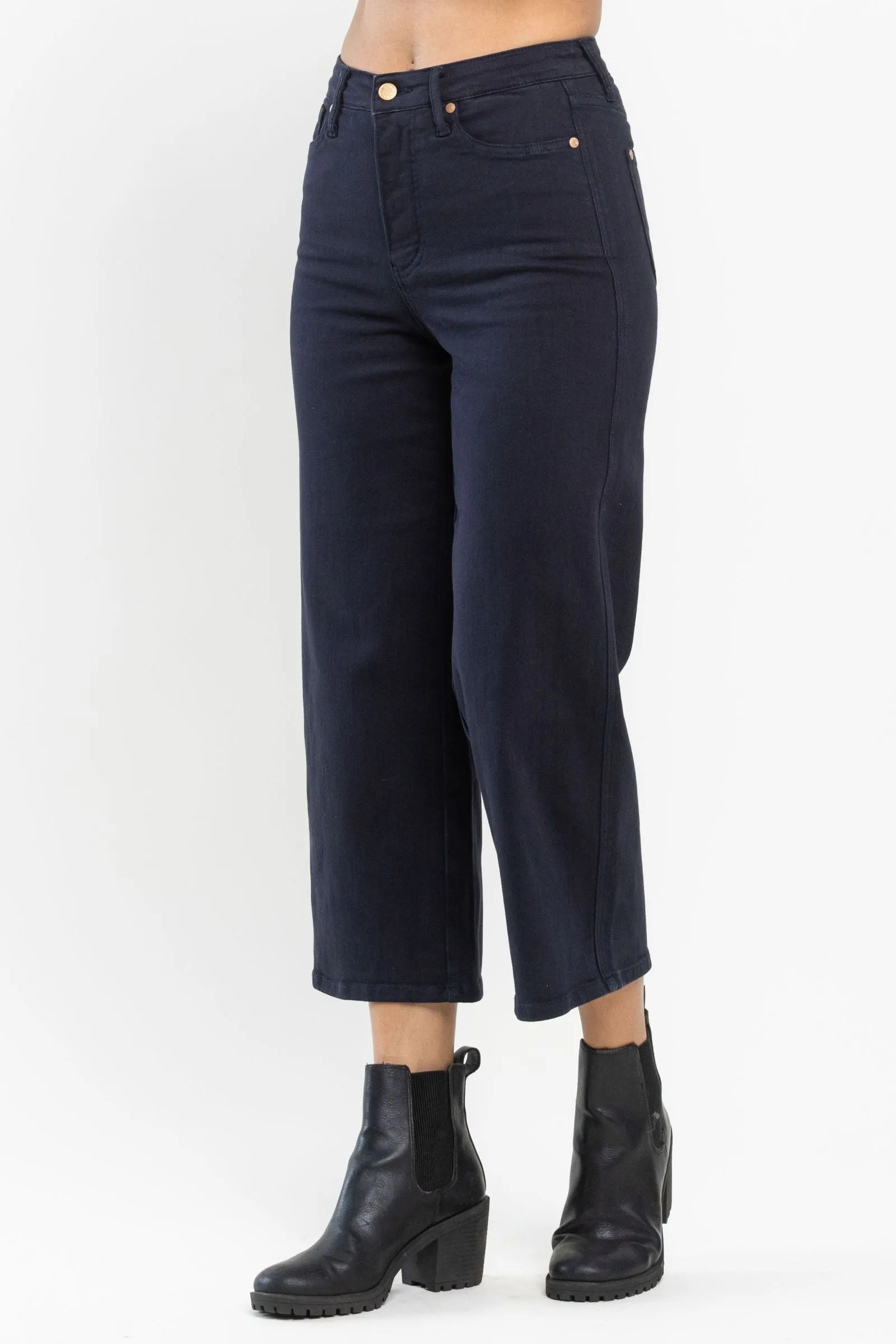 Judy Blue || Grace High Waist Tummy Control Wide Leg Crop in Navy