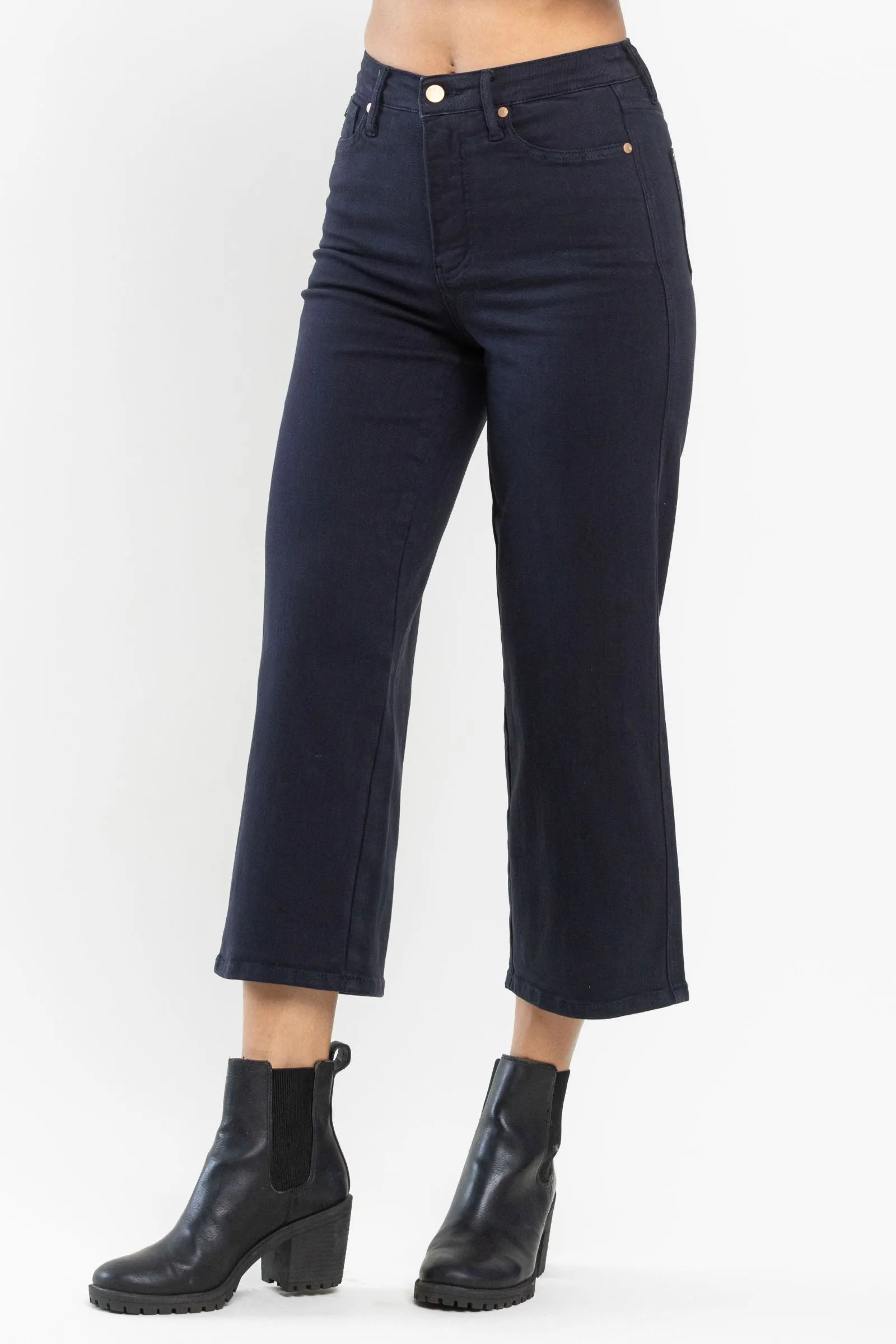Judy Blue || Grace High Waist Tummy Control Wide Leg Crop in Navy