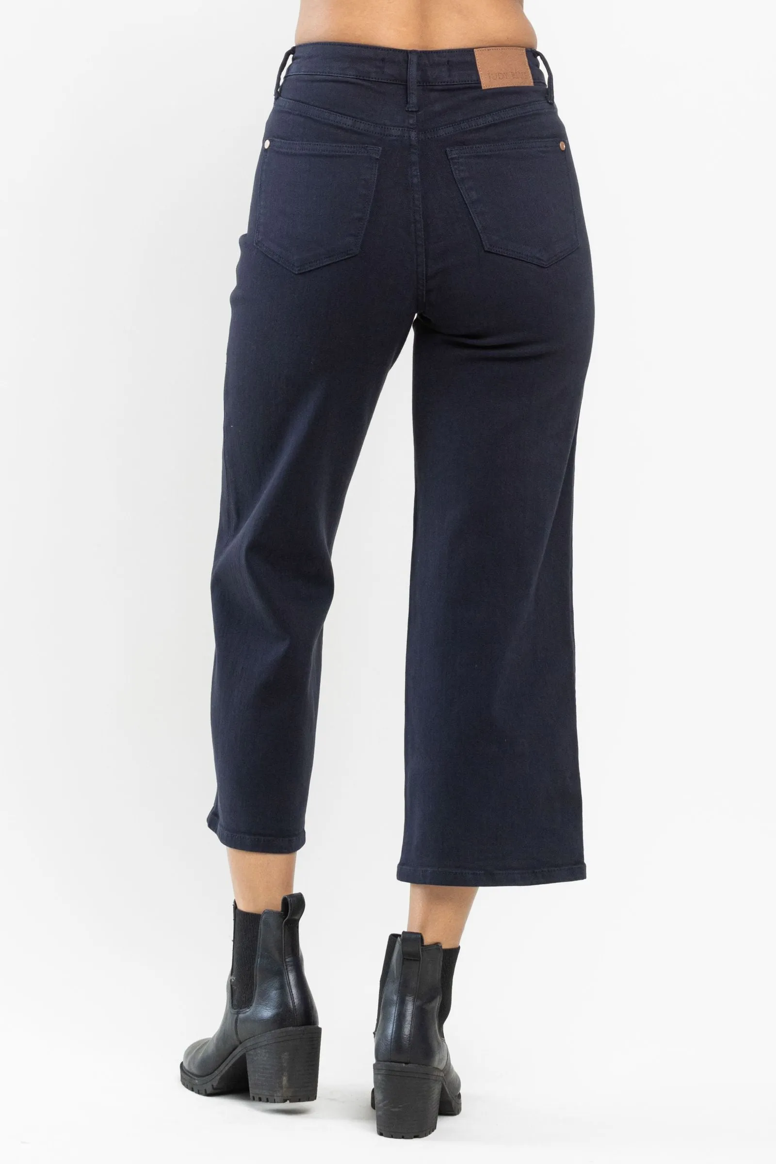 Judy Blue || Grace High Waist Tummy Control Wide Leg Crop in Navy