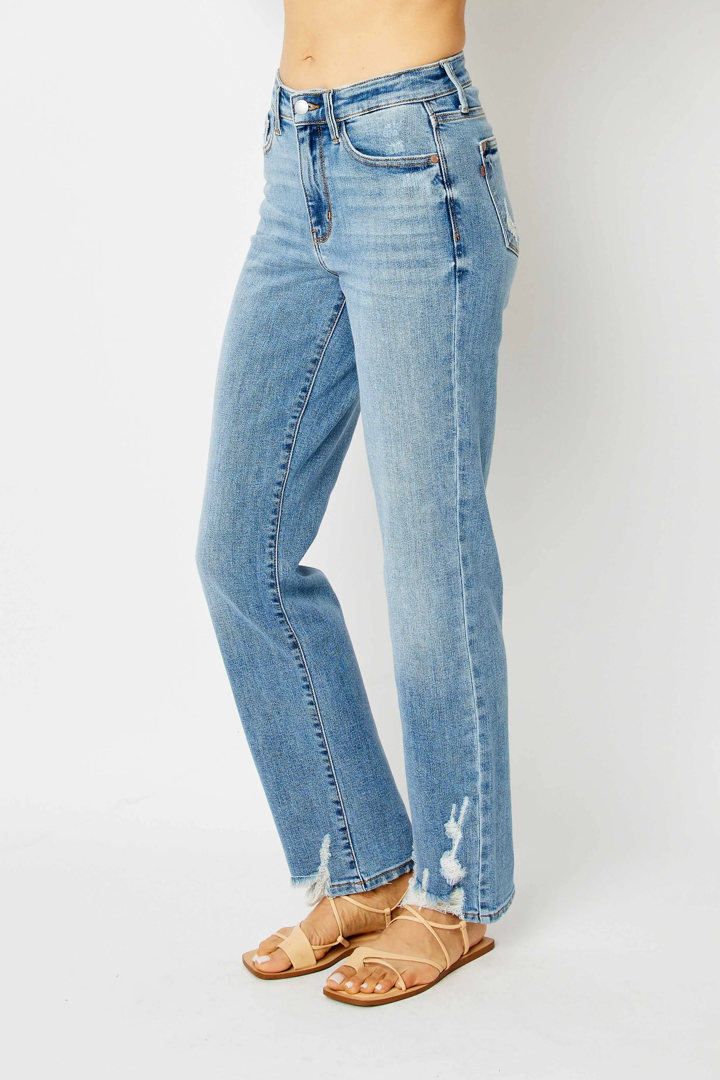 Judy Blue Straight Leg Jean with Distressed Hem