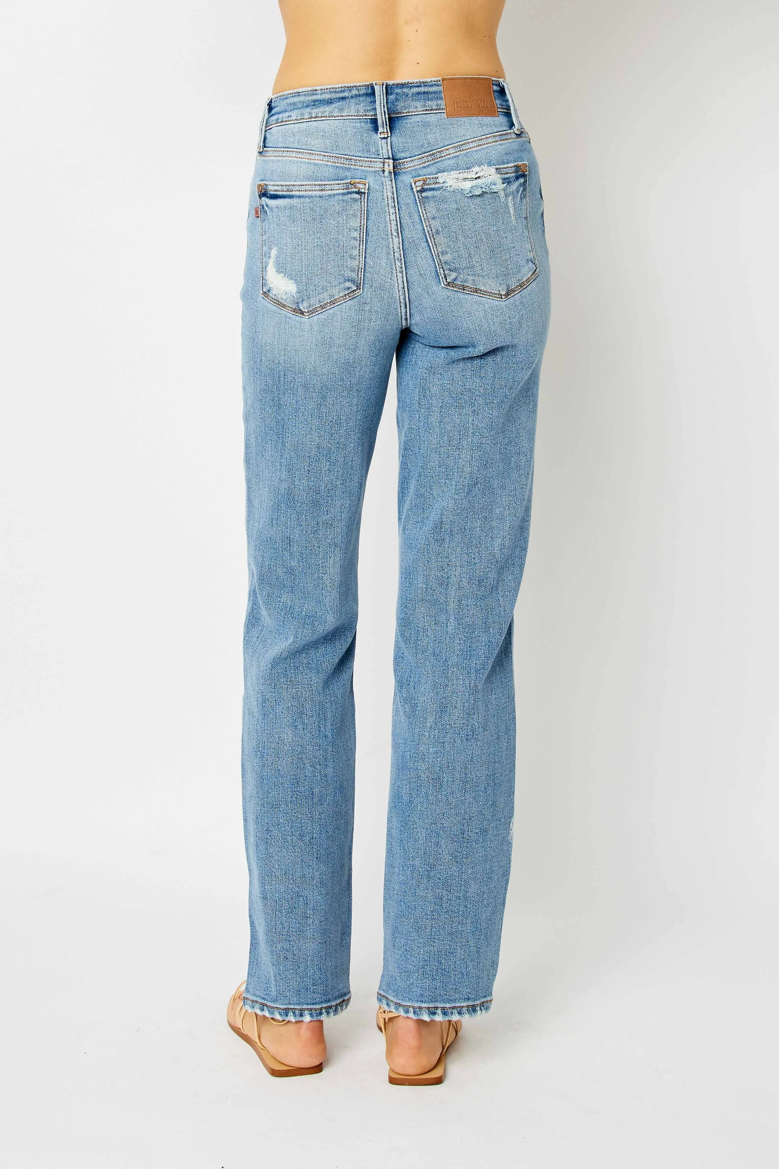 Judy Blue Straight Leg Jean with Distressed Hem
