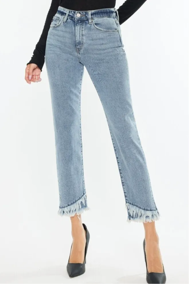 Kancan Raw Hem High Rise Straight Jeans
