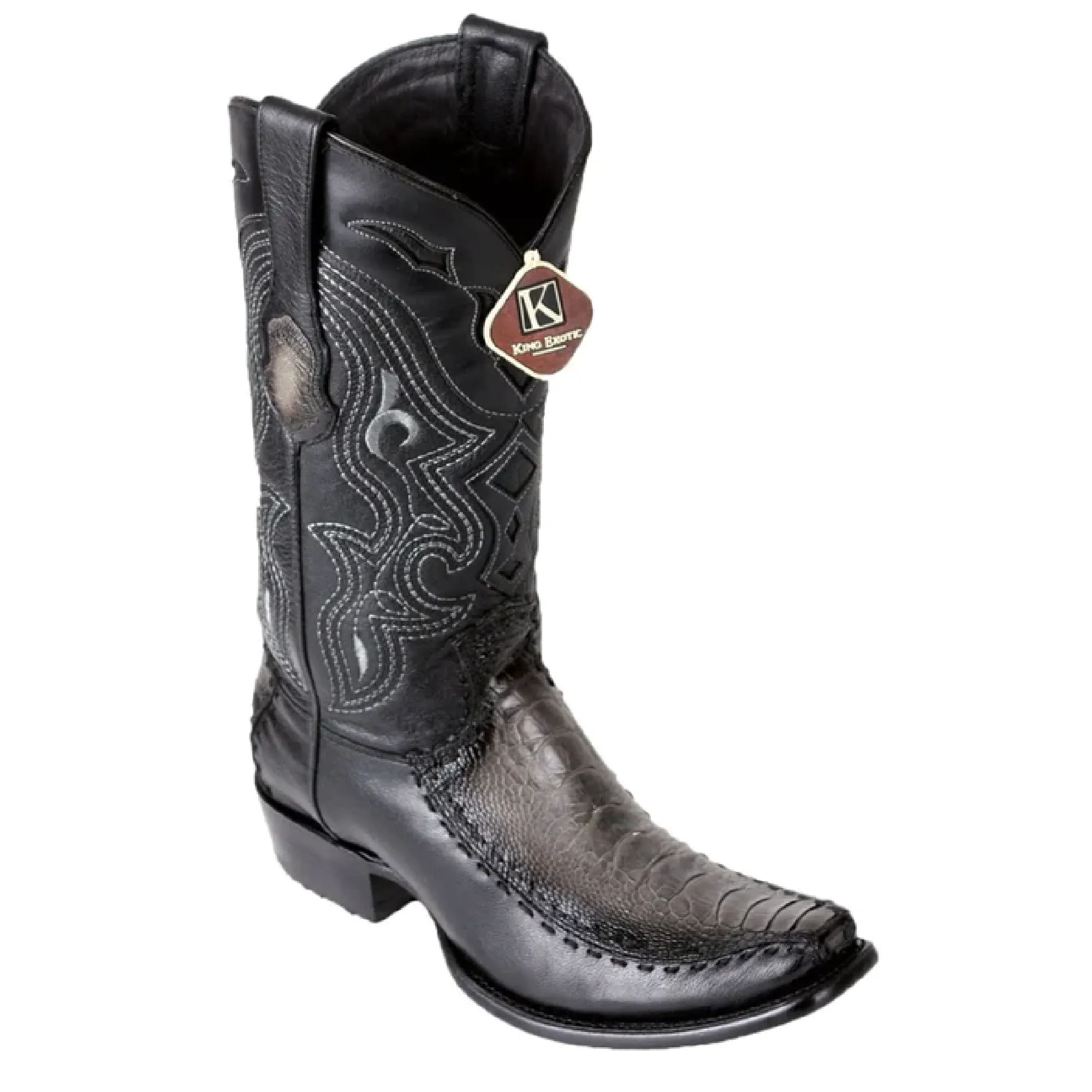 King Exotic Boots #479F0538 Men's | Men's Ostrich Leg Toe Boots Handcrafted Color Faded Gray
