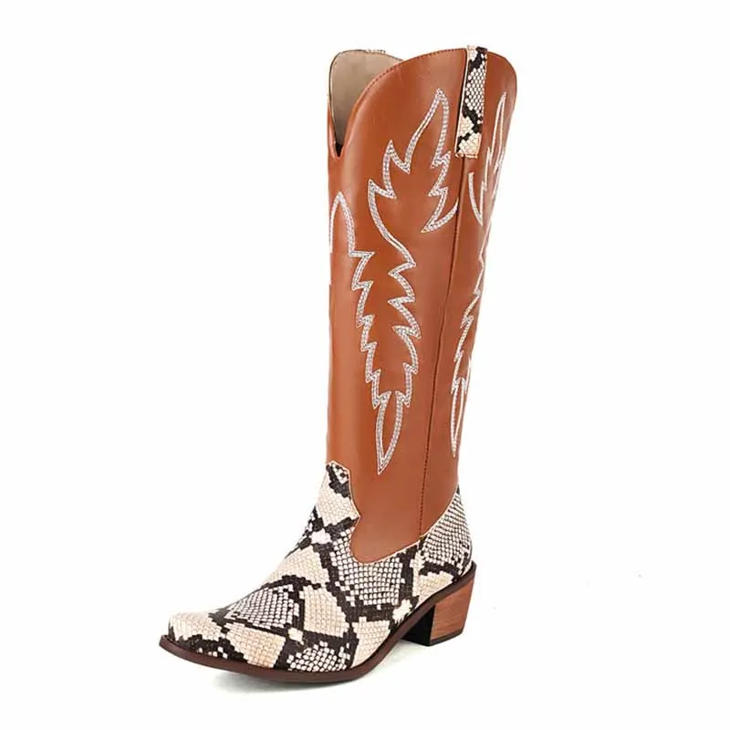 Knee High Pull On Boots Embroidered Cowgirl Boots