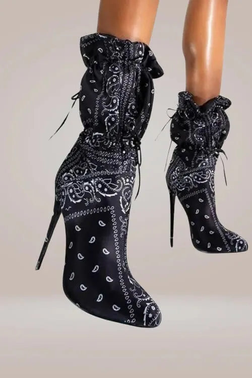 Lace Up High Heel Ankle Boots