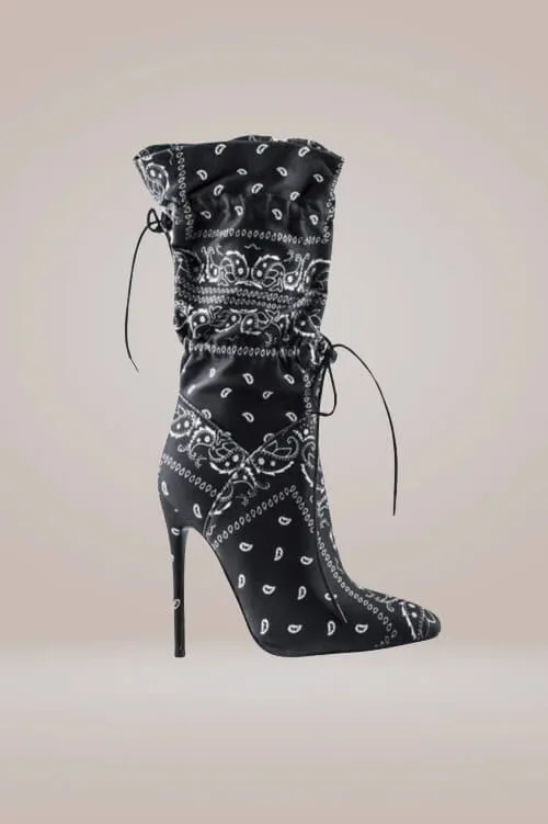 Lace Up High Heel Ankle Boots