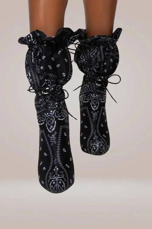 Lace Up High Heel Ankle Boots