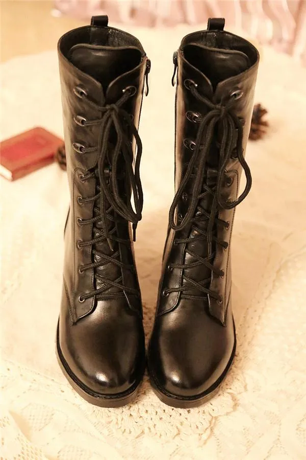 Lace-Up Knee Boots