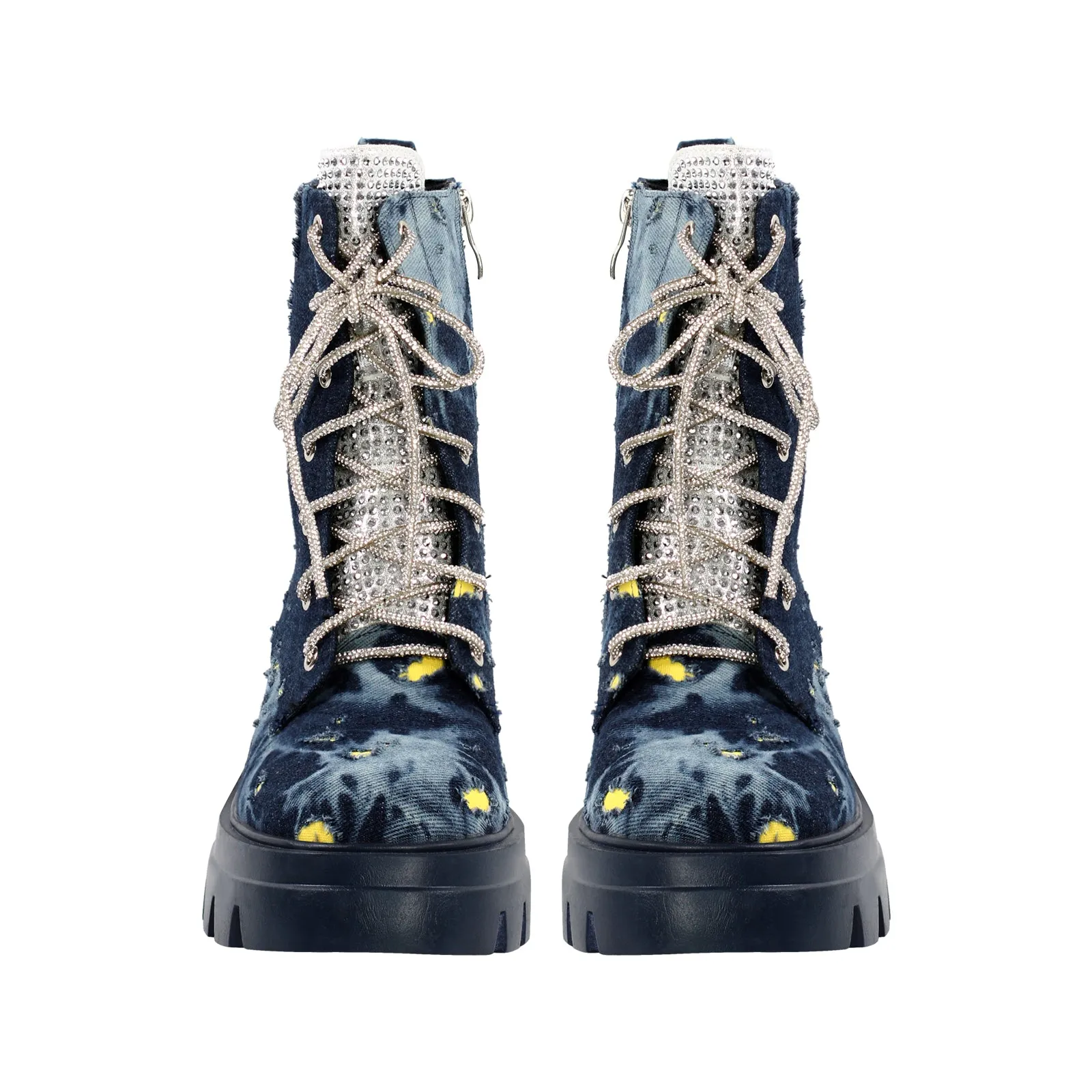 Lace-up Platform Tweed Mid Calf Boots