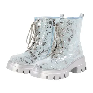 Lace-up Platform Tweed Mid Calf Boots