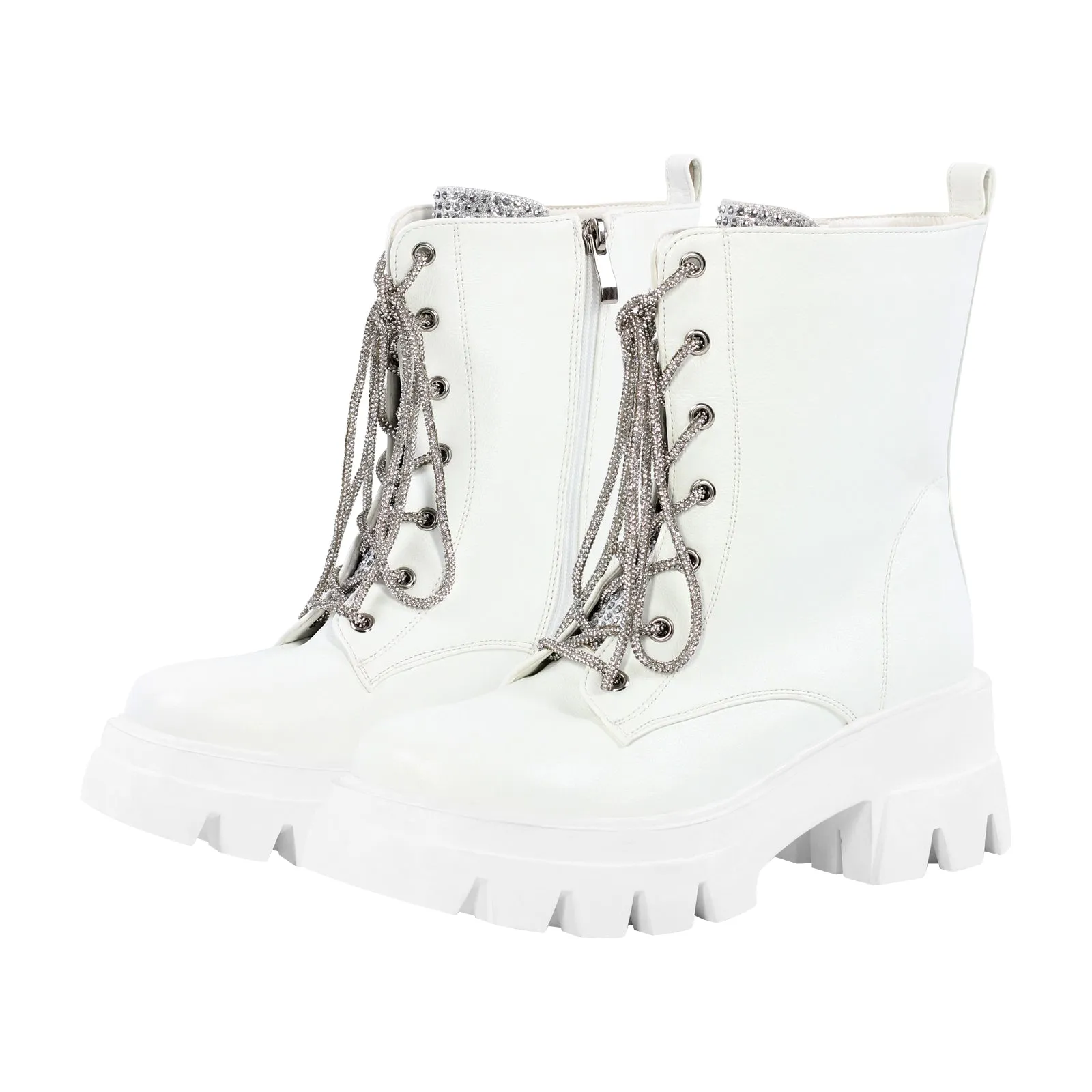 Lace-up Platform Tweed Mid Calf Boots