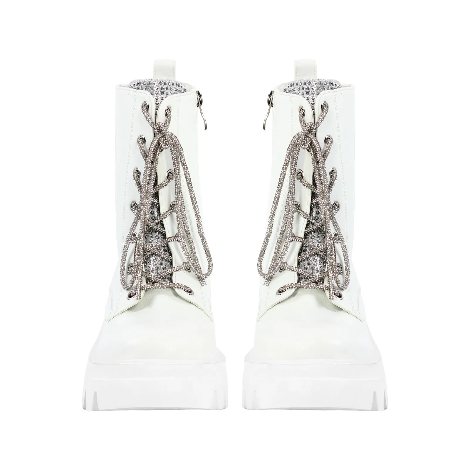 Lace-up Platform Tweed Mid Calf Boots