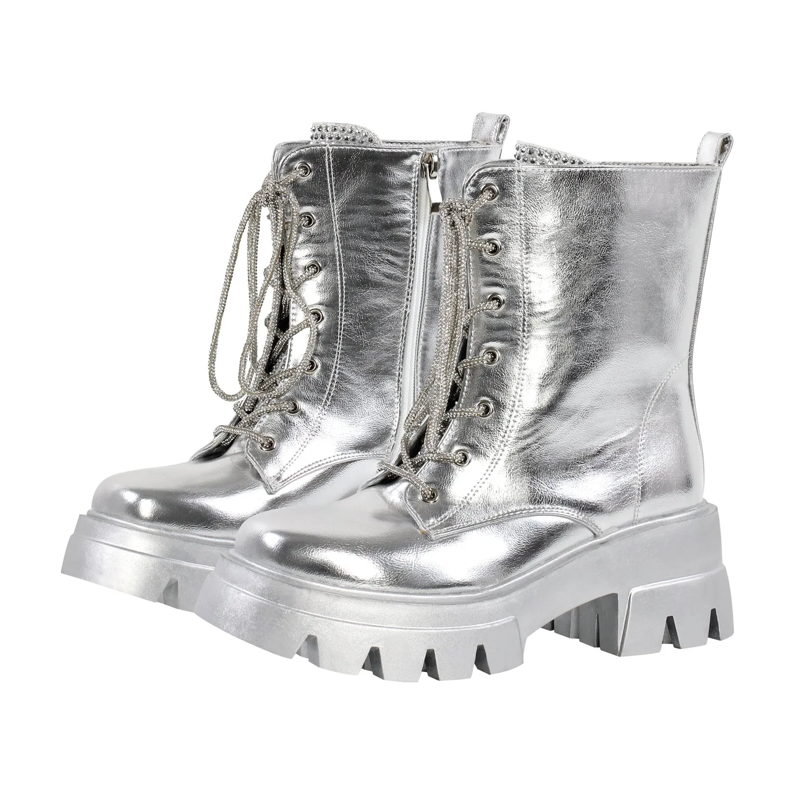 Lace-up Platform Tweed Mid Calf Boots