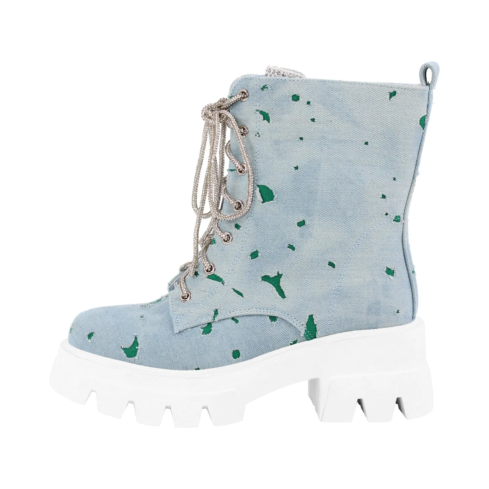 Lace-up Platform Tweed Mid Calf Boots