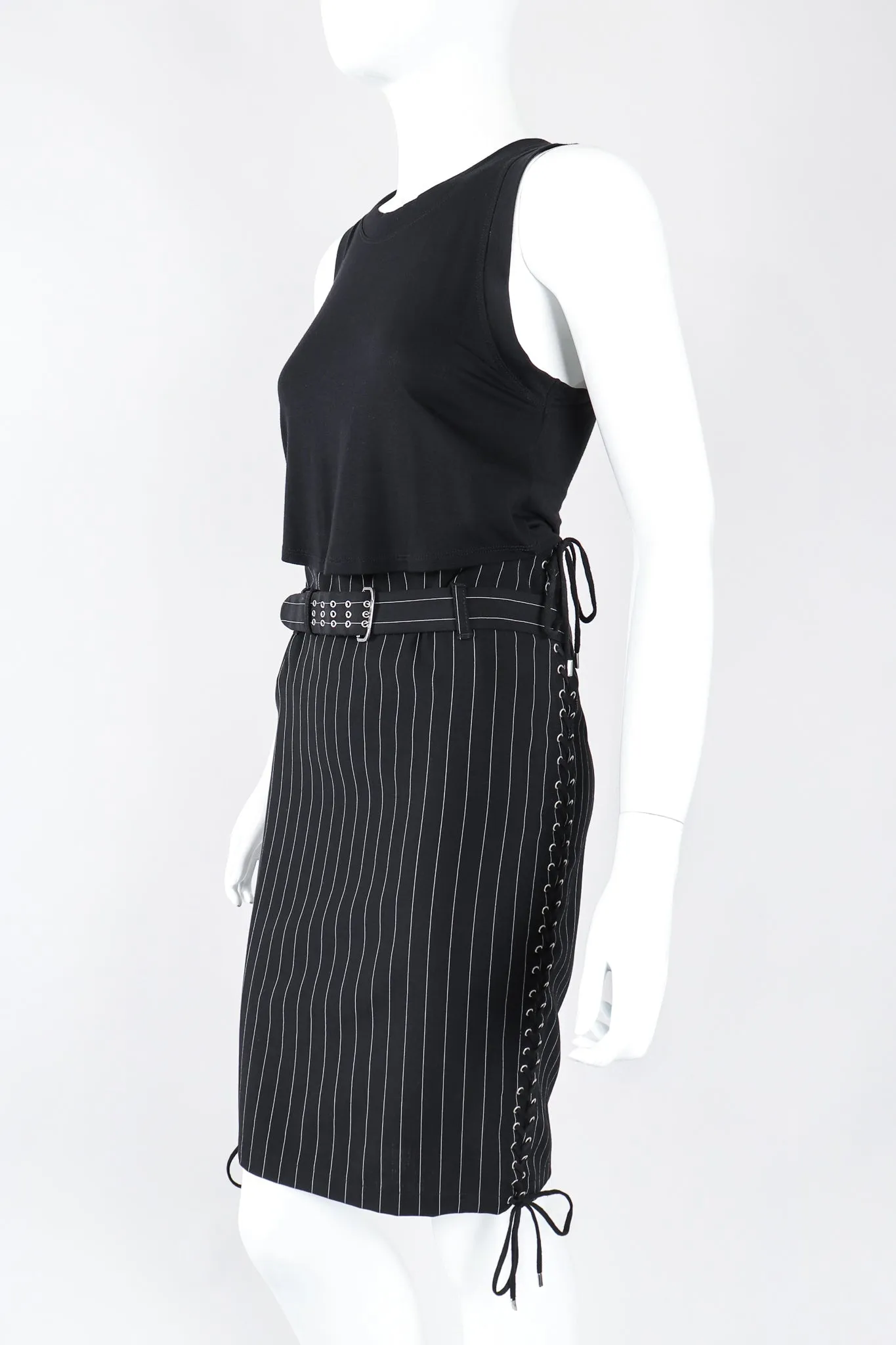 Laced Pinstripe Pencil Skirt